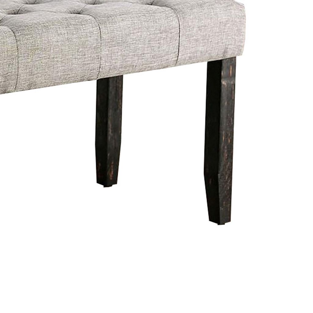 48 Inches Bench with Tufted Seat and Chamfered Legs, Light Gray - View 4