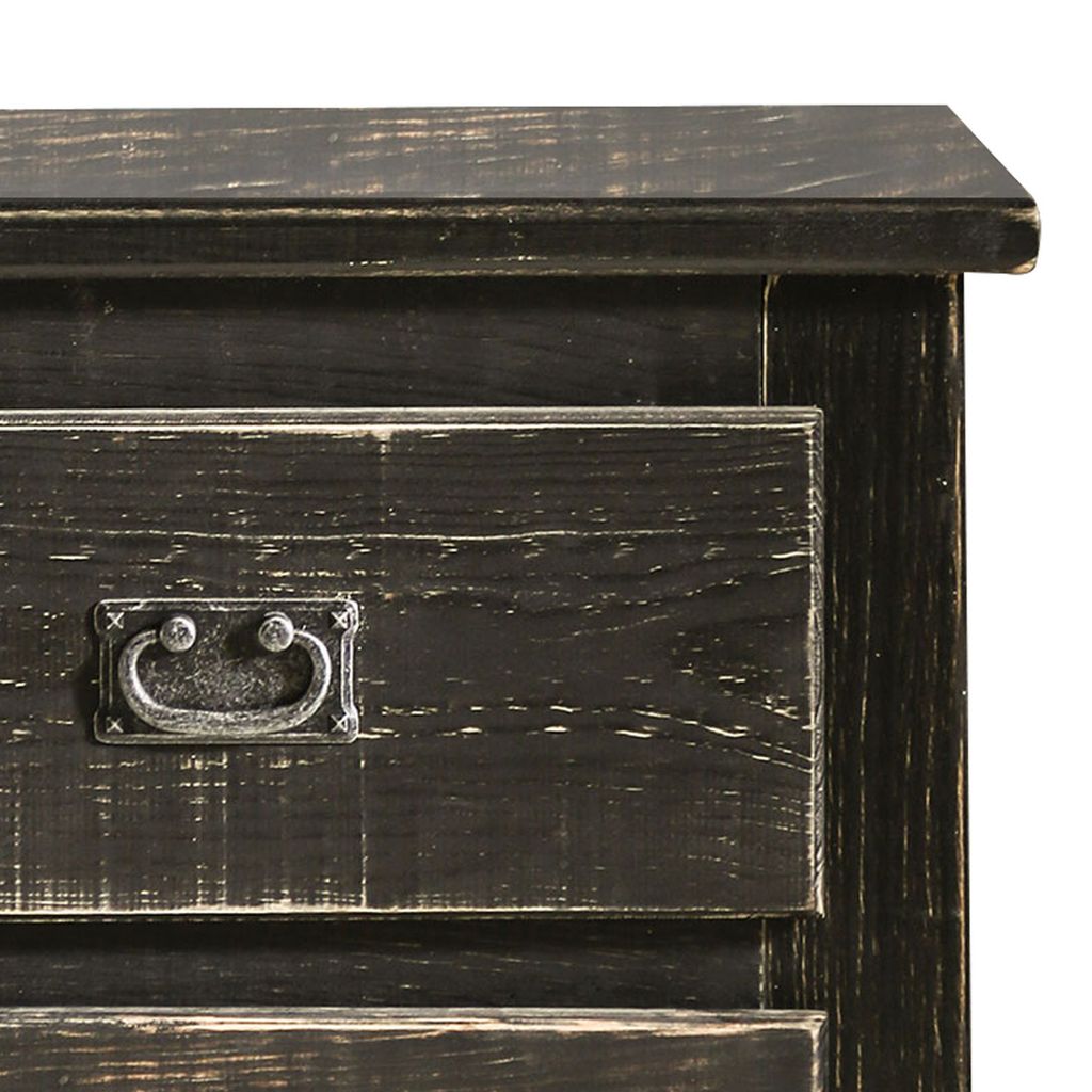 Plank Design 2 Drawer Wooden Nightstand with Bail Pulls, Black - View 5