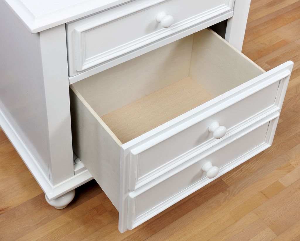 28 Inch Bedside Nightstand, 2 Drawers with Classic Round Knobs, Handcrafted White Mango Wood - View 2