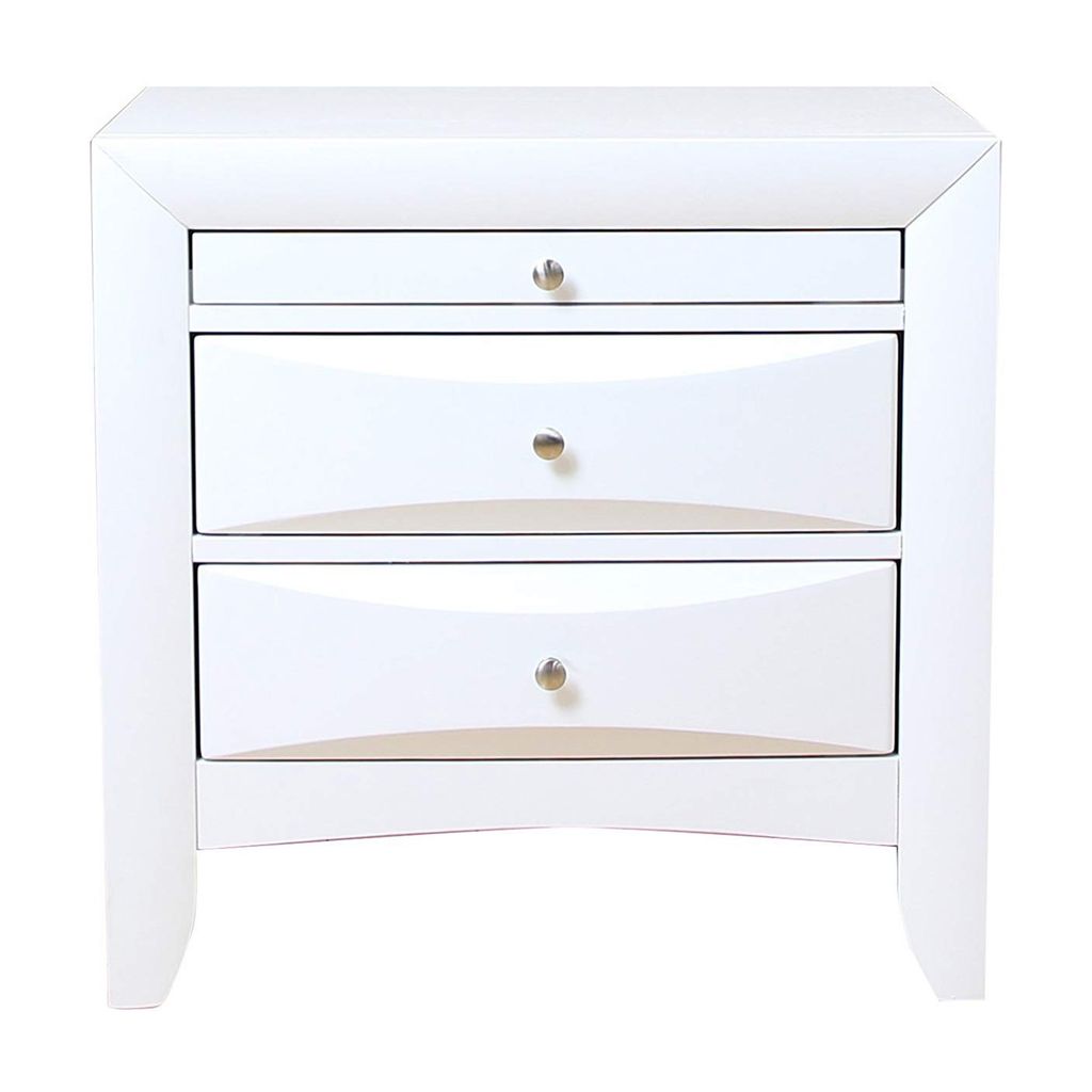 Contemporary 3 Drawer Wood  Nightstand By Ireland, White - View 2