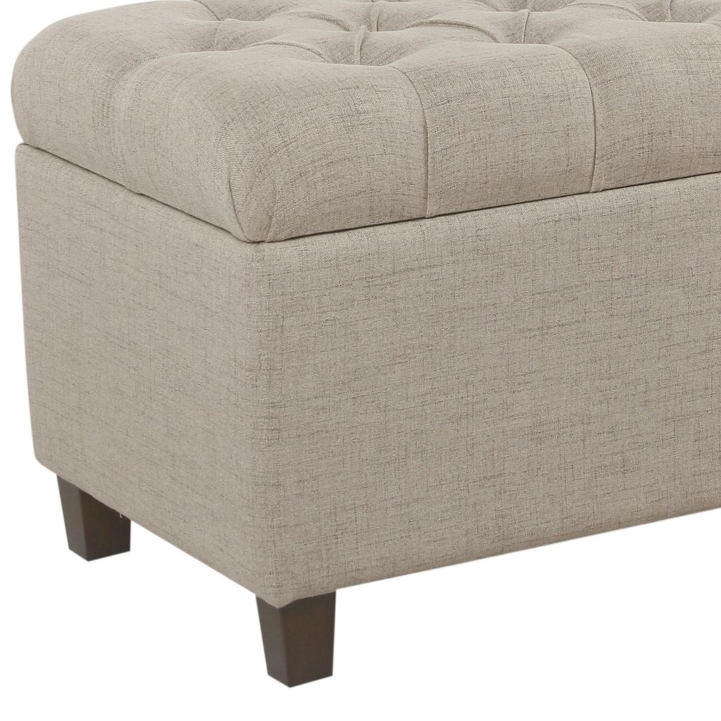 Fabric Upholstered Button Tufted Wooden Bench With Hinged Storage, Beige and Brown - View 2