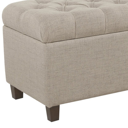 Fabric Upholstered Button Tufted Wooden Bench With Hinged Storage, Beige and Brown - View 2