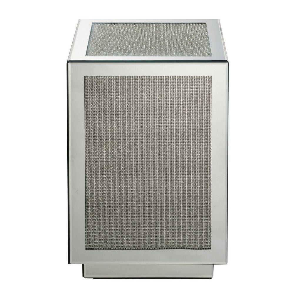 Mirrored Accent Table with Faux Diamond Inlay and Glass Top, Silver - View 2