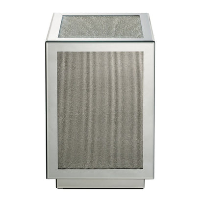 Mirrored Accent Table with Faux Diamond Inlay and Glass Top, Silver - View 2