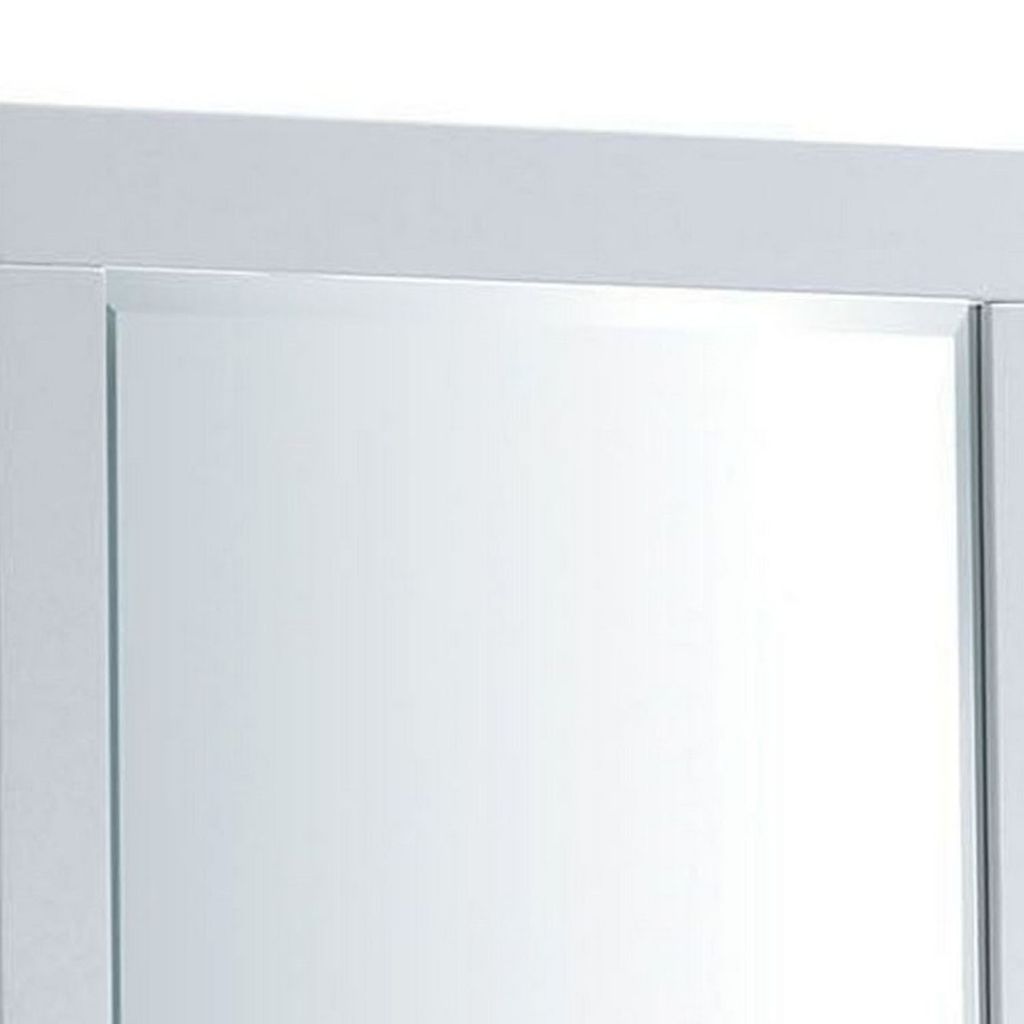 27 Inch Contemporary Wooden Frame Rectangular Mirror, White - View 3
