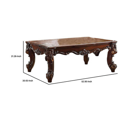 Coffee Table, 36 Inch Rectangular Top, Scrolled Legs, Brown - View 6