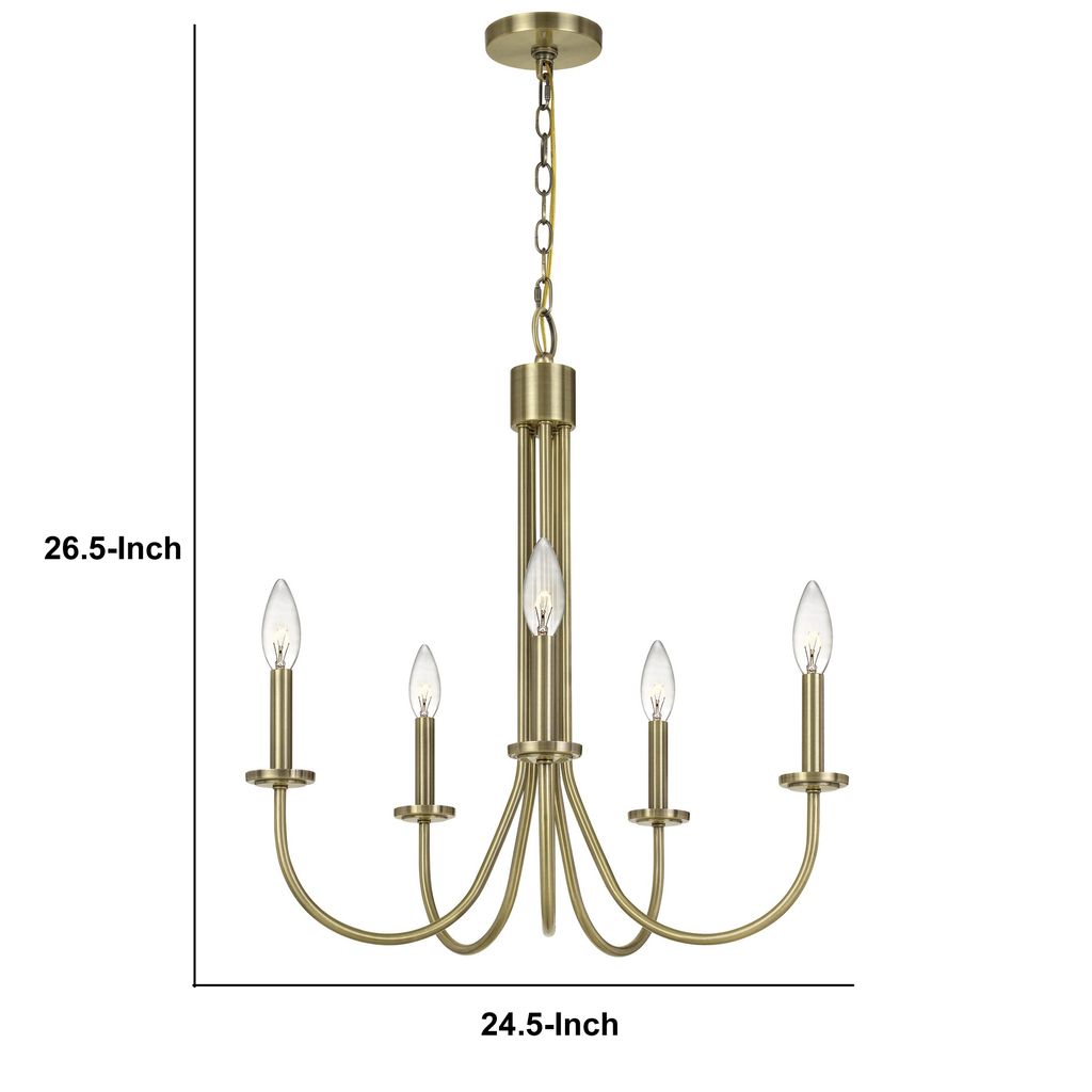 Metal Chandelier with 5 Candelabra Holders, Gold - View 6