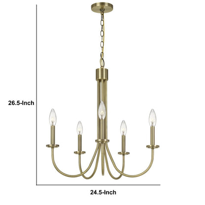 Metal Chandelier with 5 Candelabra Holders, Gold - View 6