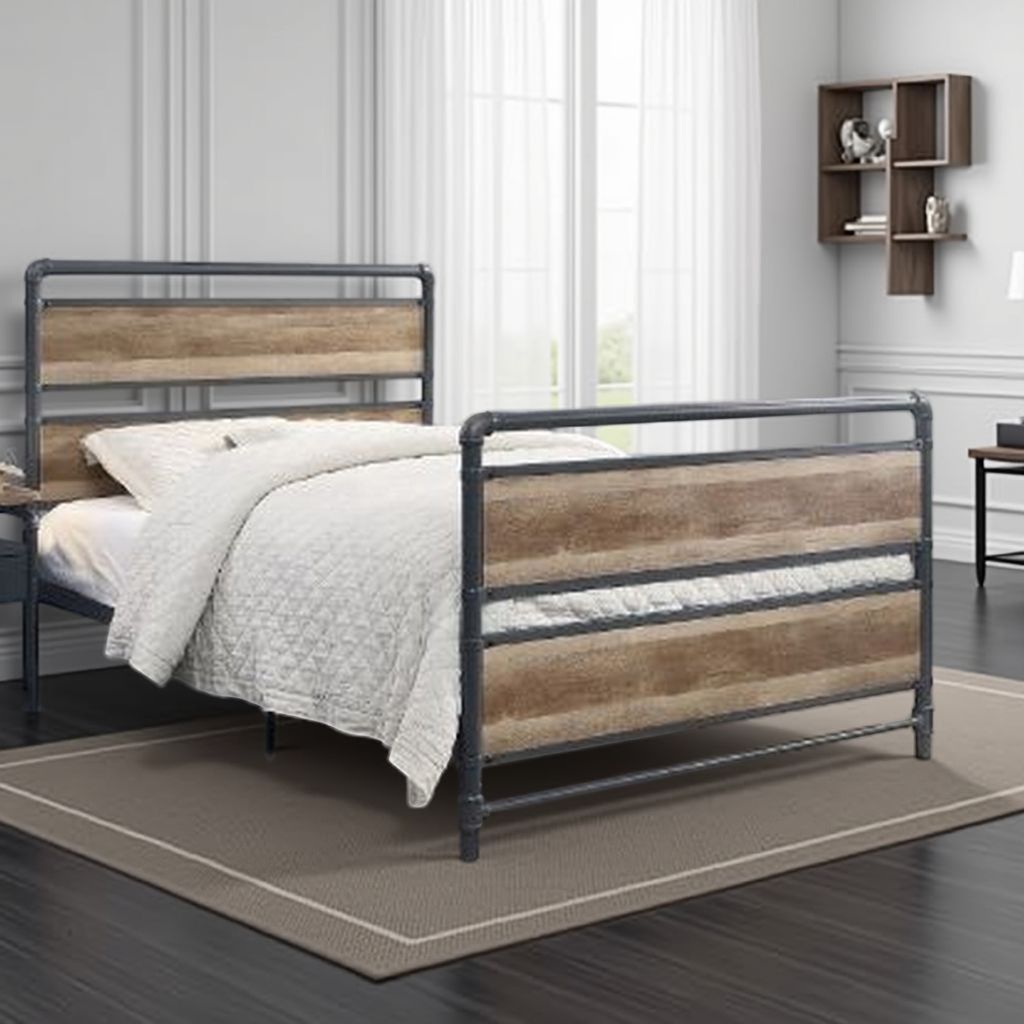 Metal Framed Full Bed, Brown and Gray - View 7