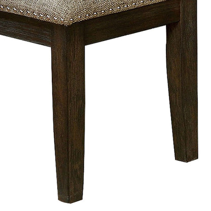 Fabric Upholstered Bench with Nailhead Trim and Tapered Legs, Gray and Espresso - View 3
