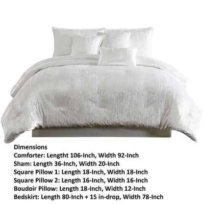 Jay 7 Piece King Comforter Set, Polyester Velvet Deluxe Texture, White - View 5