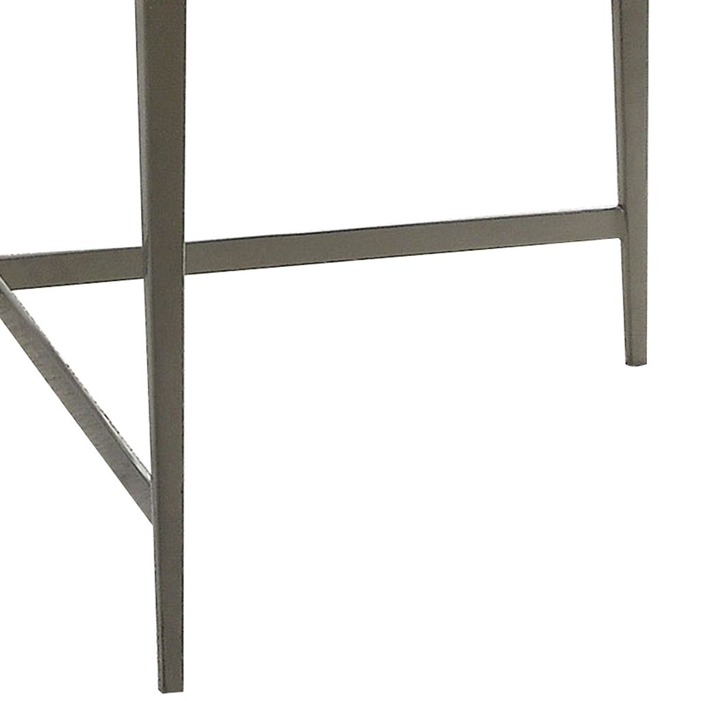 Round Glass Top Coffee Table with X Support Metal Base, Silver - View 2