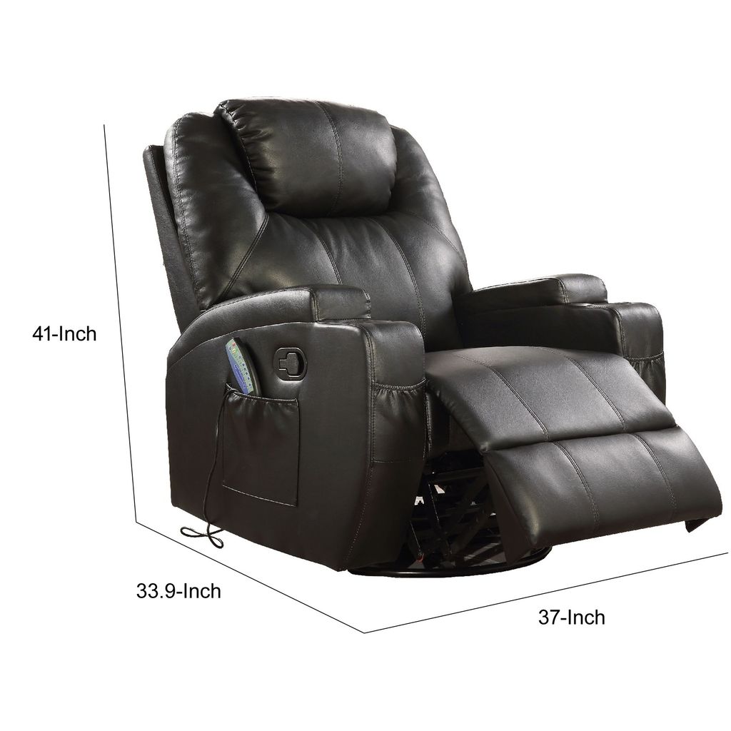 Contemporary Polyurethane Upholstered Metal Rocker Recliner with Swivel, Black - View 6