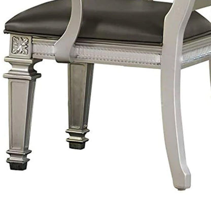 27 Inch Wood Dining Armchair, Faux Leather,Acrylic Crystals,Set of 2,Silver - View 5