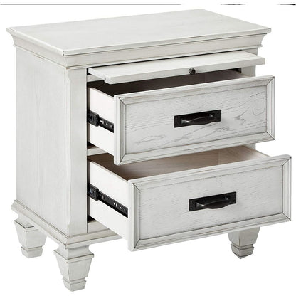 Wooden Nightstand with 2 Drawers & 1 Pull Out Tray, White - View 3