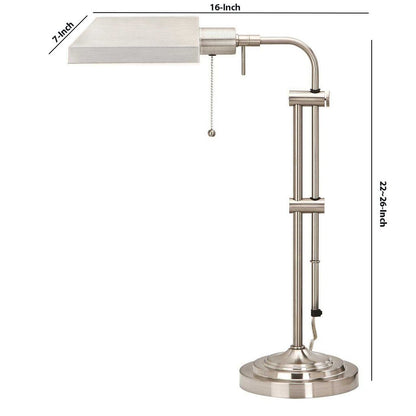 Metal Rectangular Desk Lamp with Adjustable Pole, Silver - View 6