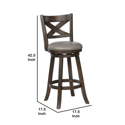 Curved Back Swivel Bar Stool with Leatherette Seat,Set of 2, Gray and Brown - View 5