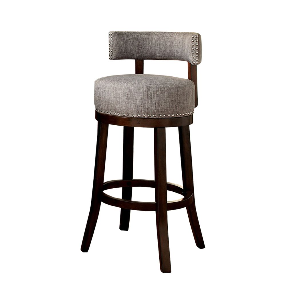 Swivel Barstool with Curved Open Low Back, Set of 2, Gray and Brown