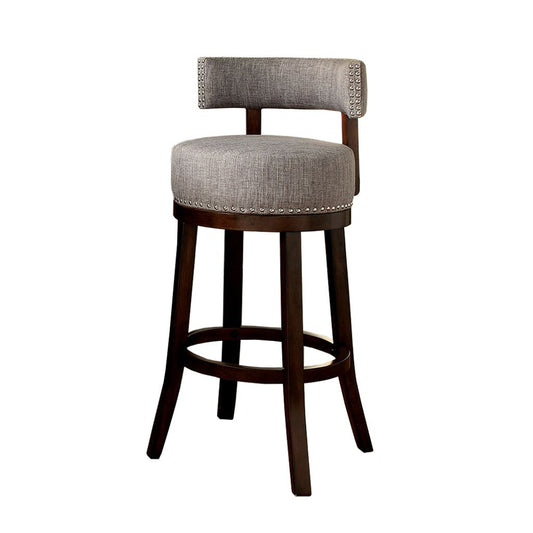 Swivel Barstool with Curved Open Low Back, Set of 2, Gray and Brown