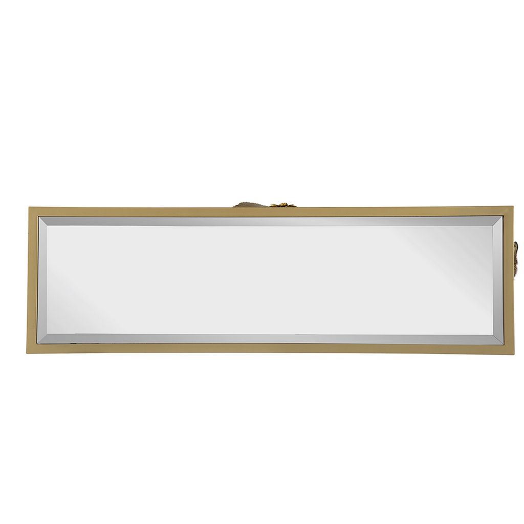 39 Inch Mirrored Top Console Table, Elegant Floral Design, Iron, Matte Gold - View 4