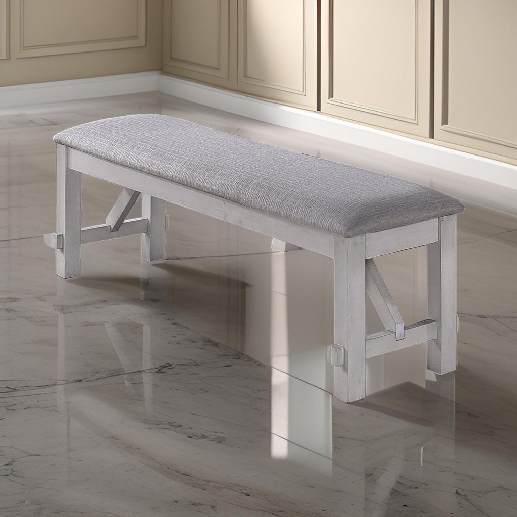 Fabric Upholstered Wooden Bench with Braces, Gray - View 7