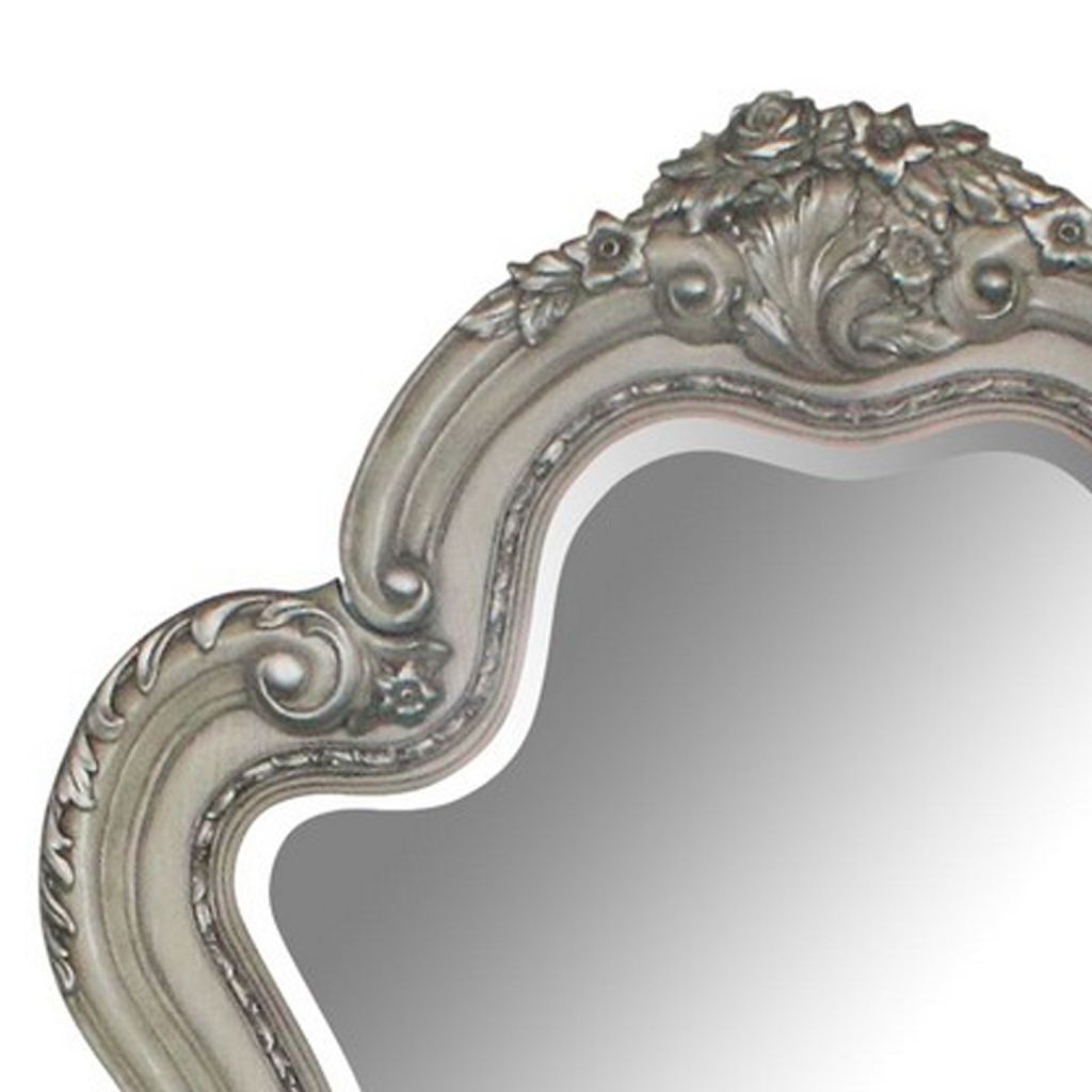 Arch Shape Wooden Frame Wall Mirror with Carved Details, Antique Silver - View 3