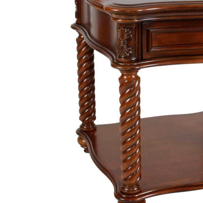 Mahogany End Table With Marble Tabletop, Brown - View 4