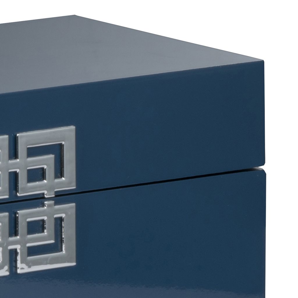 Neo 14, 11 Inch Set of 2 Decorative Boxes, Geometric Metal Accents, Blue - View 3