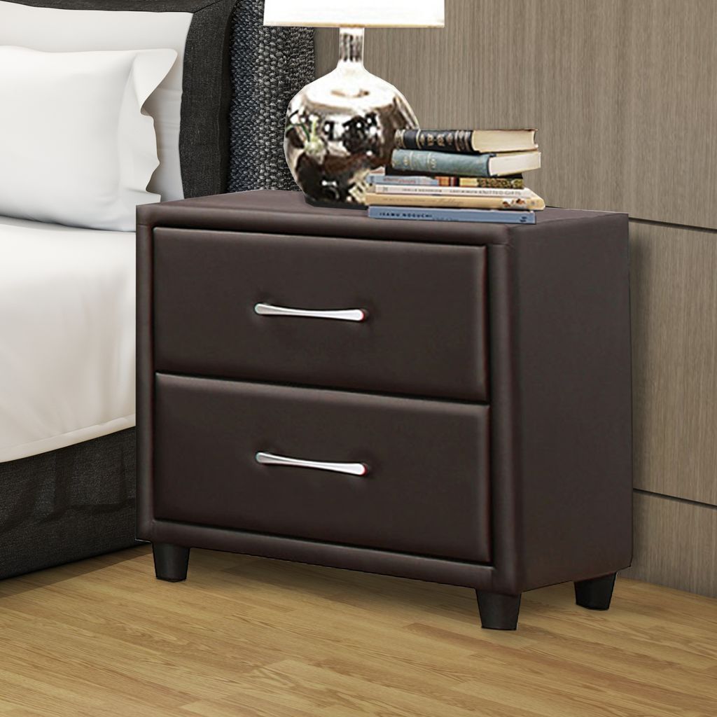 2 Drawer Night Stand In Wood And PVC, Black - View 7