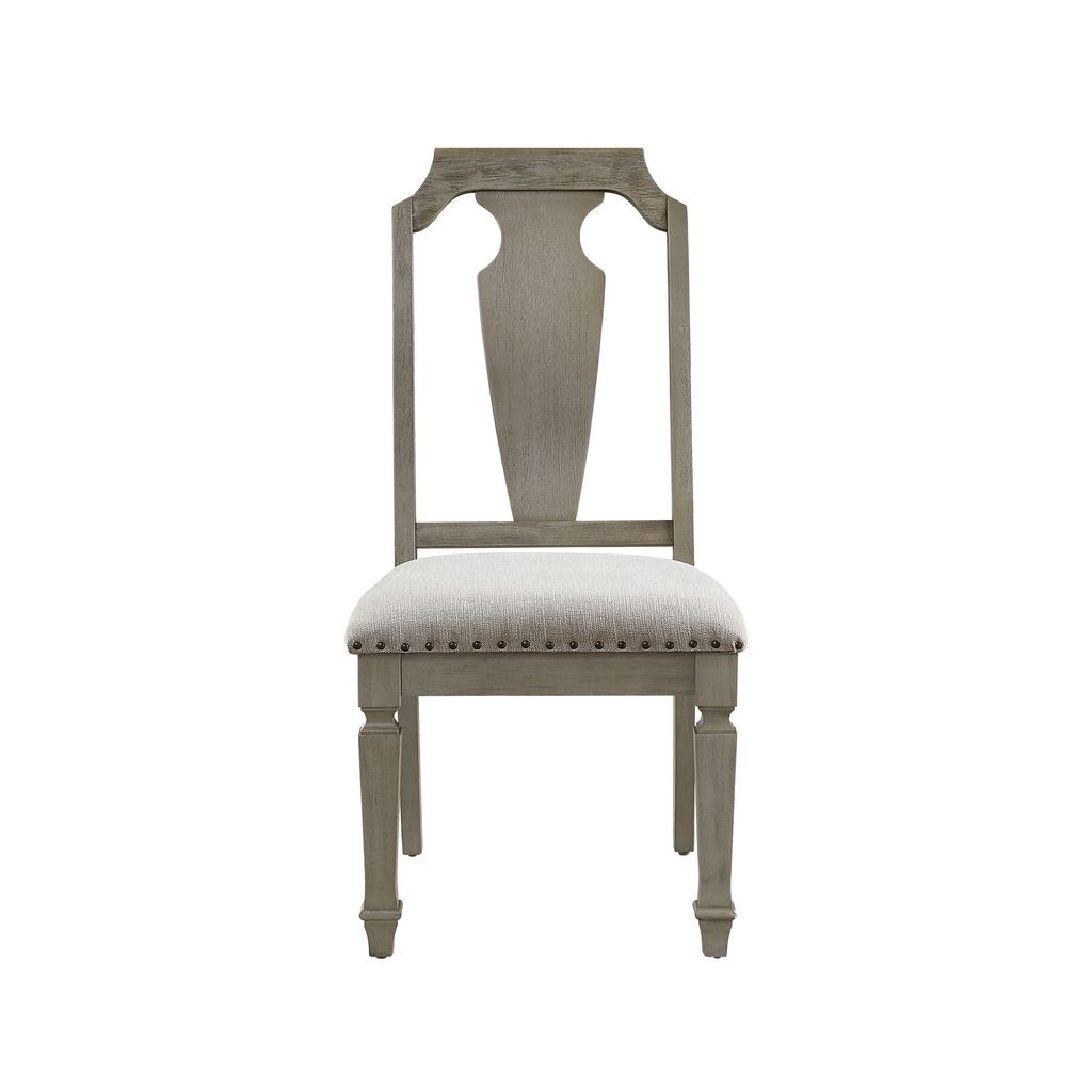 Side Chair with Fabric Seat and Fiddle Back, Set of 2, Brown - View 3