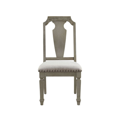 Side Chair with Fabric Seat and Fiddle Back, Set of 2, Brown - View 3