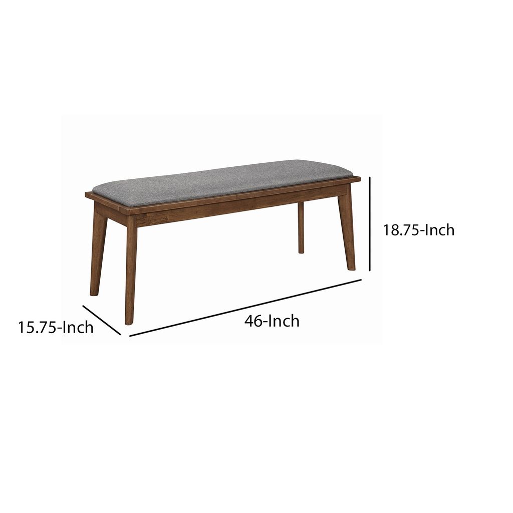 Fabric Upholstered Wooden Bench with Chamfered Legs, Gray and Brown - View 5
