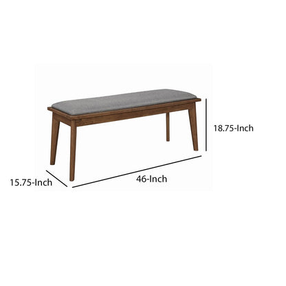 Fabric Upholstered Wooden Bench with Chamfered Legs, Gray and Brown - View 5