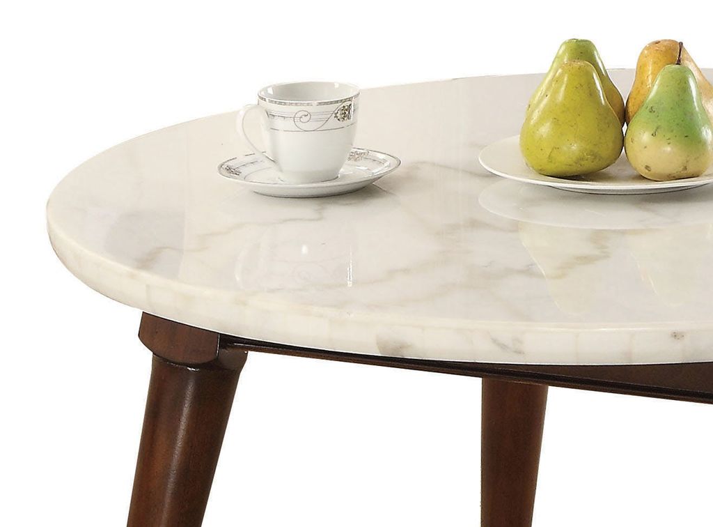 Wood Base Coffee Table with Marble Top, Walnut Brown - View 2