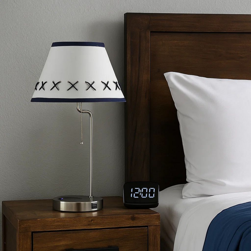 Table Lamp with Wireless Charging and USB Port, Silver - View 7