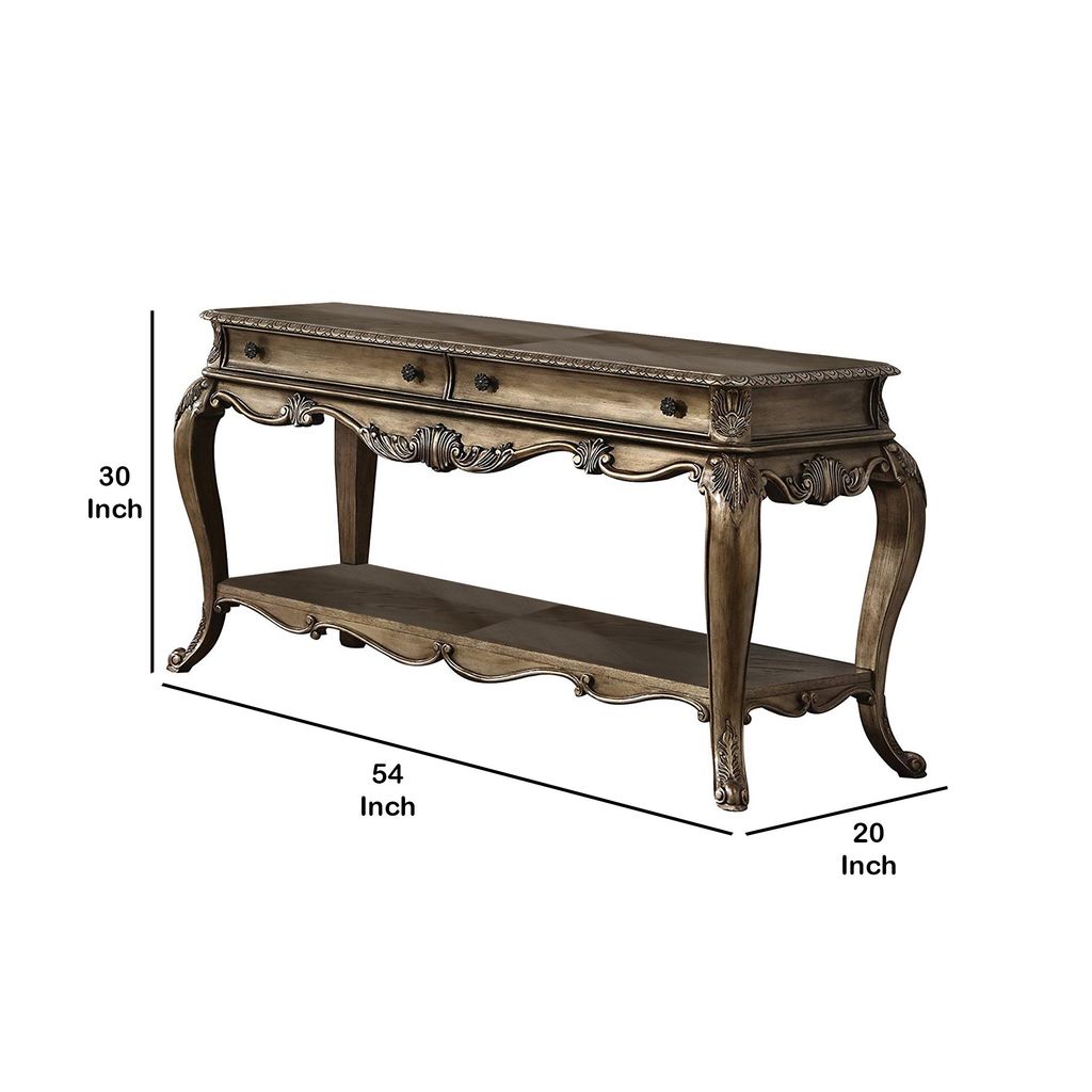 Wooden Sofa Table With Two Drawers And Bottom Shelf, Vintage Oak Brown - View 6