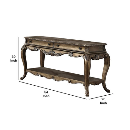 Wooden Sofa Table With Two Drawers And Bottom Shelf, Vintage Oak Brown - View 6