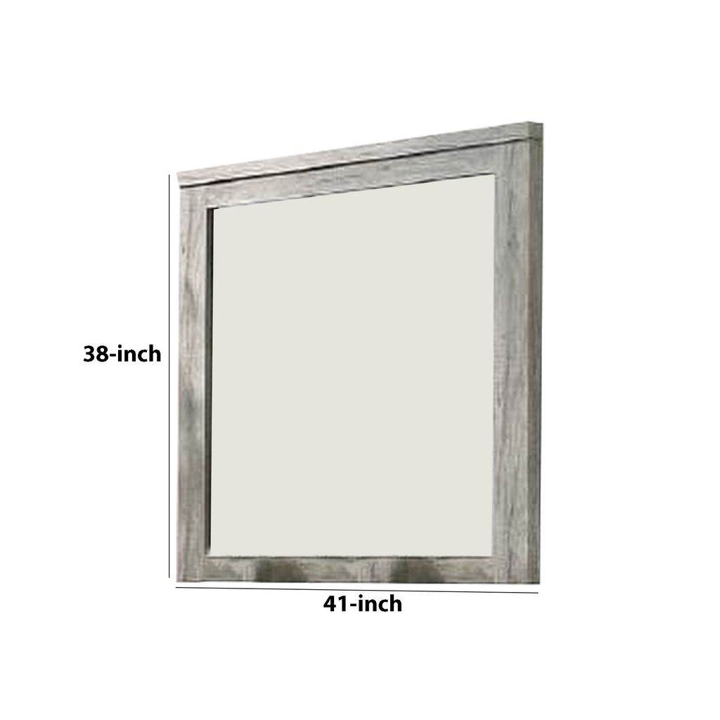 Wall Mirror with Rectangular Frame and Molded Details, Gray - View 5