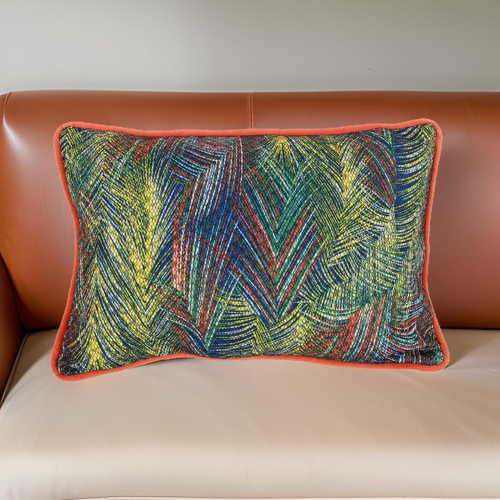 20 X 14 Inch Fabric Pillow with Abstract Art Details, Multicolor - View 7