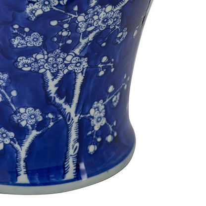 18 Inch Porcelain Ginger Jar, Finial Lid and Round Curved, Blue Flowers - View 3