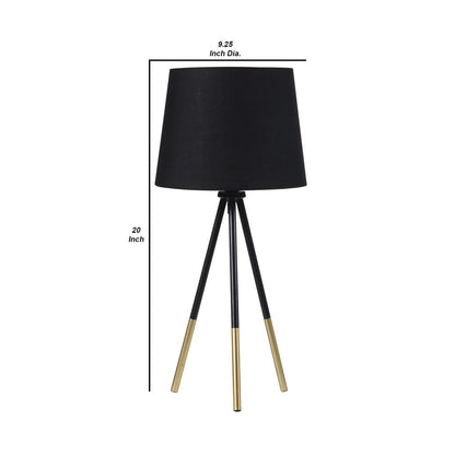 Table Lamp with Tripod Metal Base, Black and Gold - View 5