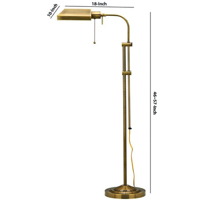 Metal Rectangular Floor Lamp with Adjustable Pole, Gold - View 5