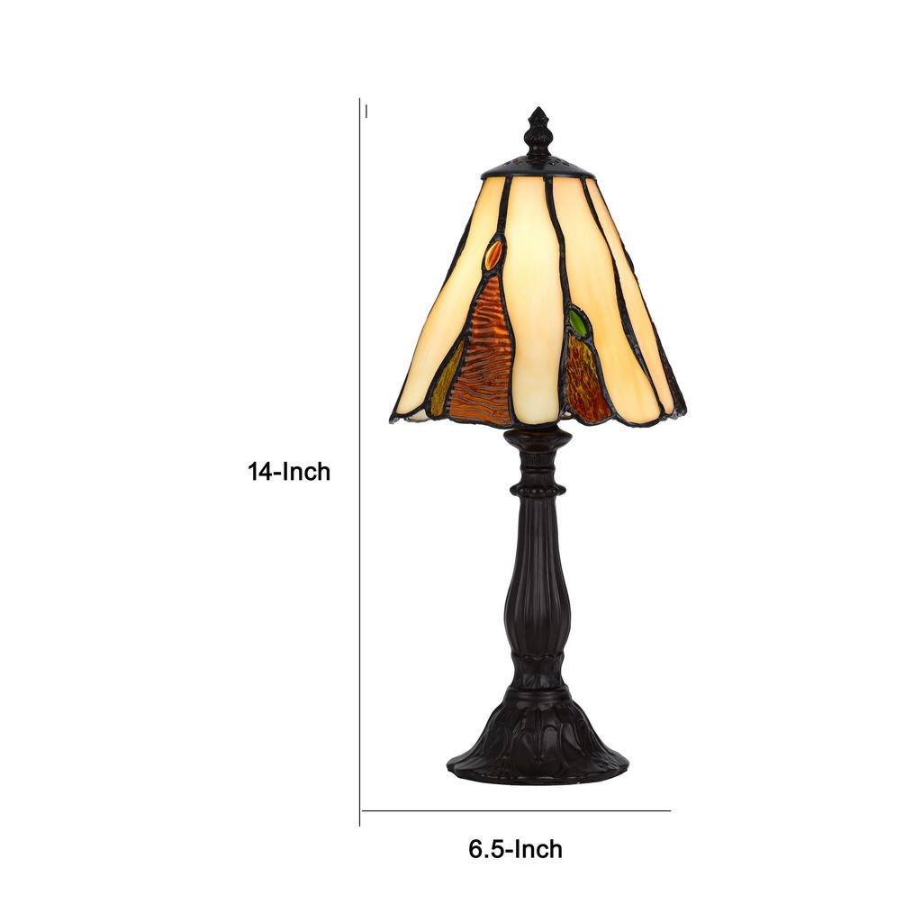 Eli 14 Inch Accent Lamp, Scalloped Stained Tiffany Style Shade, Dark Bronze - View 5
