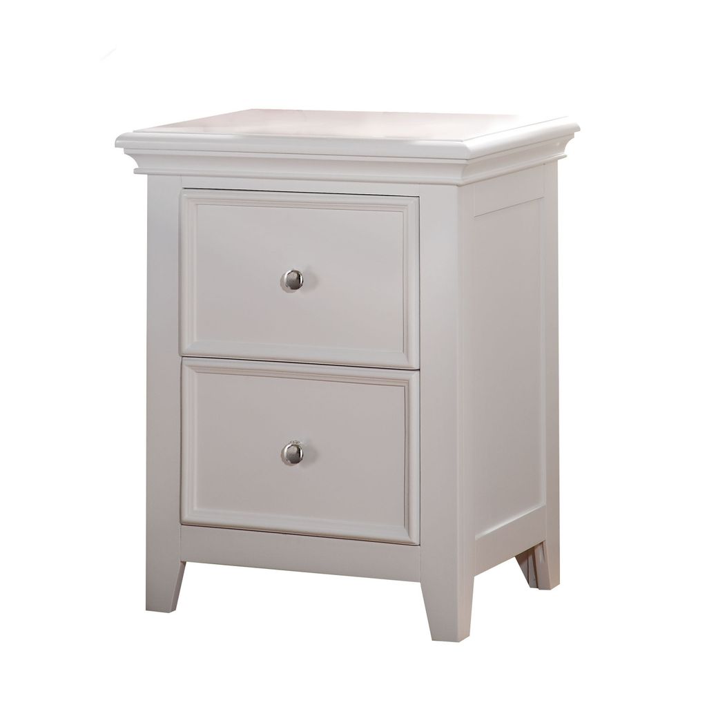 Contemporary Style Wood and Metal Nightstand with 2 Drawers, White