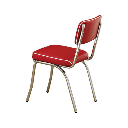 Dining Side Chair Set of 2, Retro Red Faux Leather, Chrome Metal Legs - View 4