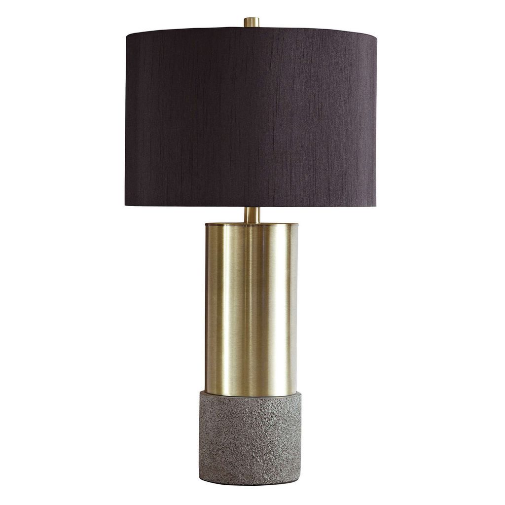 Faux Concrete and Metal Base Table Lamp, Set of 2, Brass and Gray - View 2