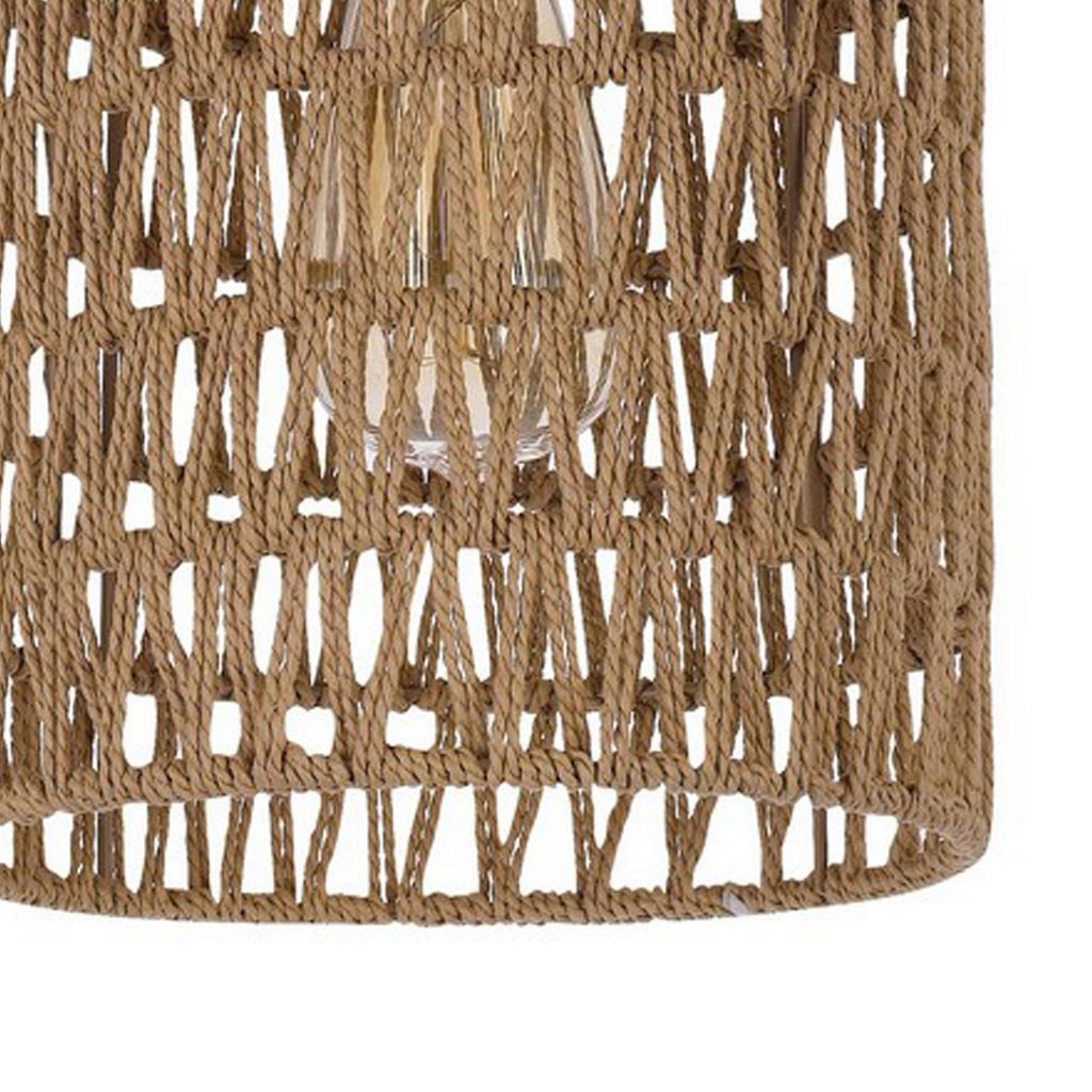 8 Inch Dia. Pendant Ceiling Light Fixture, Rope Woven Shade, Brown, Chrome - View 4