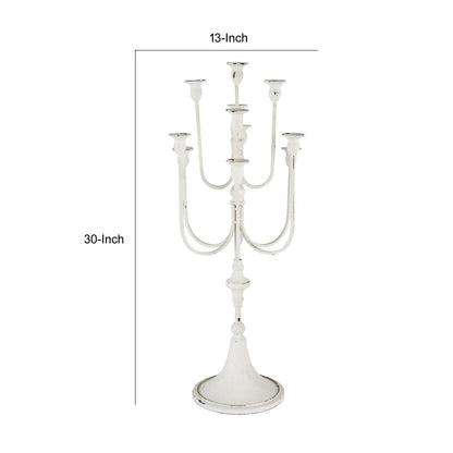 30 Inch Classic 11 Light Candelabra, Curved Arms, White Iron Frame - View 5
