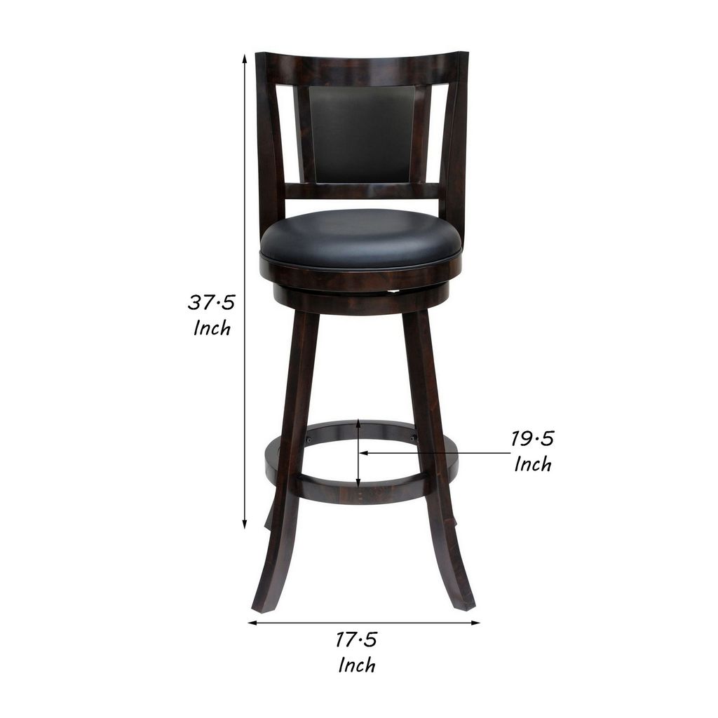24 Inches Swivel Wooden Frame Counter Stool with Padded Back, Dark Brown - View 5