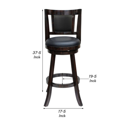 24 Inches Swivel Wooden Frame Counter Stool with Padded Back, Dark Brown - View 5